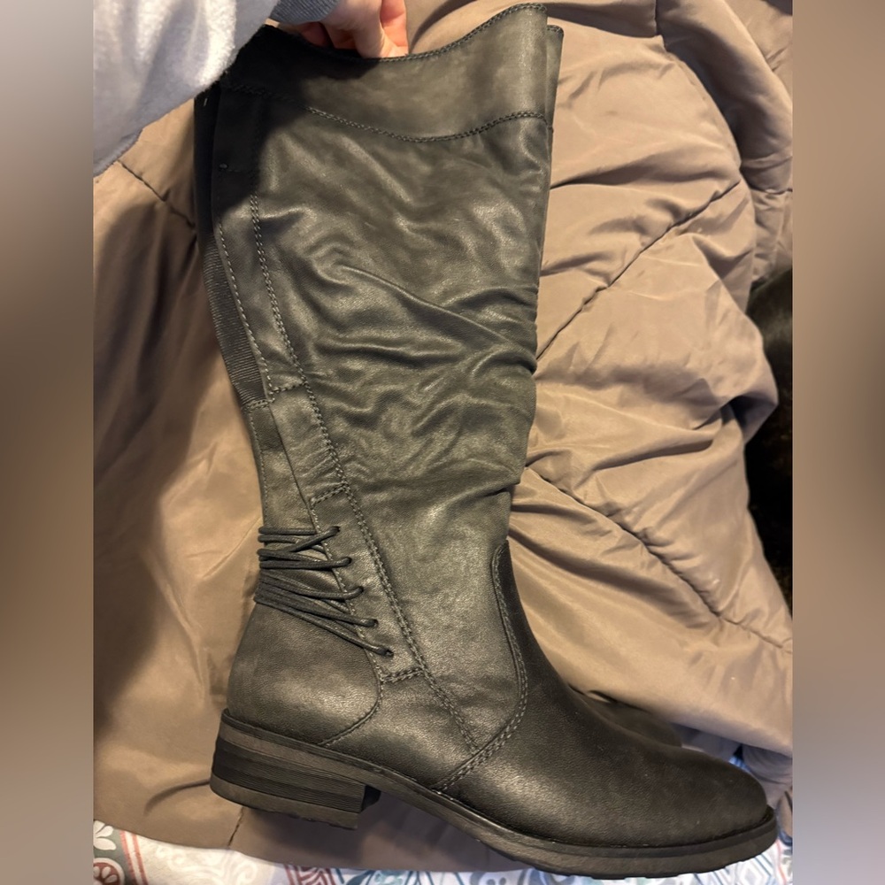 Bare Traps Riding Boots Averil Tall Shaft Ruched Women's 7.5M Side Zip Dark Grey - Picture 2 of 4